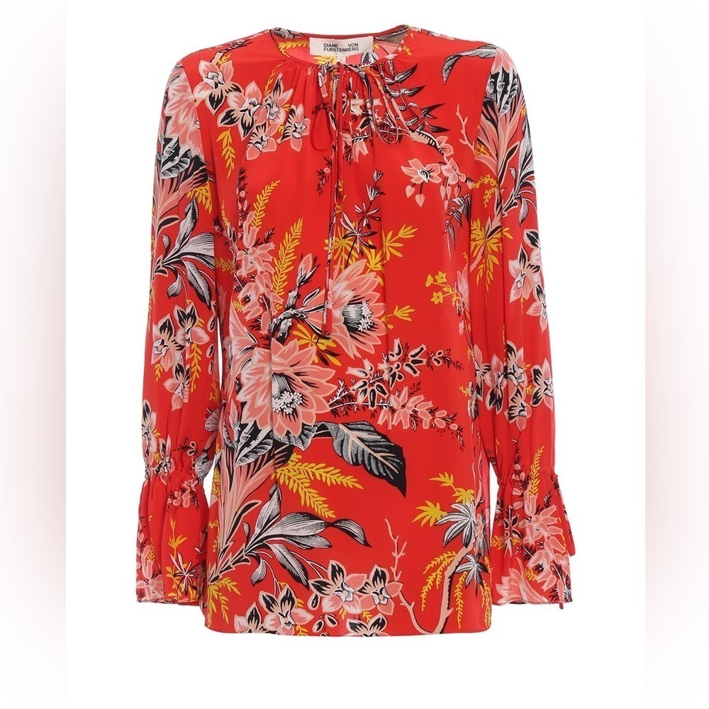 Diane Von Furstenberg Fluid Floral Red Silk Blouse